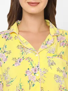 MAYSIXTY Women Yellow & Pink Printed Pure Cotton Night Suit
