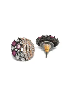 Priyaasi Rose Gold-Plated Purple American Diamond Studded Floral Studs