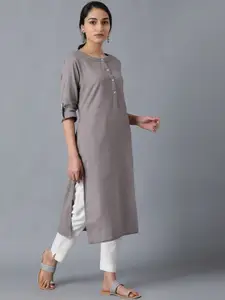 W Women Solid Roll-Up Sleeves Pathani Kurta
