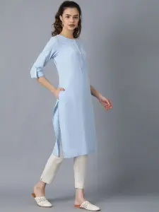 W Women Blue Thread Work Kurta