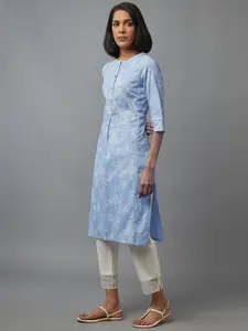 W Women Blue Geometric Printed Straight Kurta