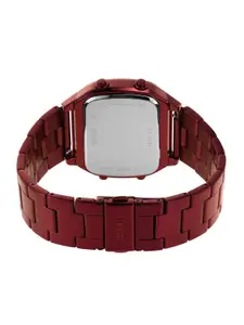 Fossil Men Black Dial & Red Stainless Steel Straps Digital Watch FS5897