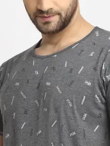 MACK JONNEY Men Set Of 2 Grey & Navy Blue Typography Printed T-shirt