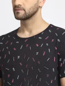 MACK JONNEY Men Black & Olive Pack Of 2 Abstract Printed Cotton T-shirt