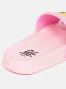 YK Girls Pink & Yellow Smiley Textured Sliders