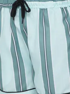 FashionRack Women Pack of 2 Peach-Coloured & Sea Green Striped Cotton Lounge Shorts
