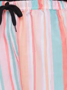 FashionRack Women Pack of 2 Pink & Peach-Coloured Striped Cotton Lounge Shorts