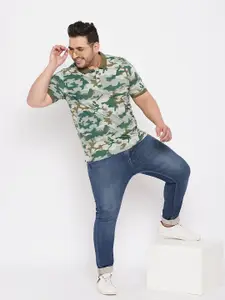 AUSTIVO Men Green Plus Size Floral Printed Polo Collar T-shirt