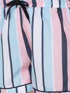 FashionRack Women Purple & Blue Striped Printed Lounge Shorts Set Of 2
