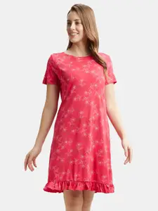 Jockey Printed Micro Modal Cotton Ruffled Hem Styled Sleep Dress-RX25