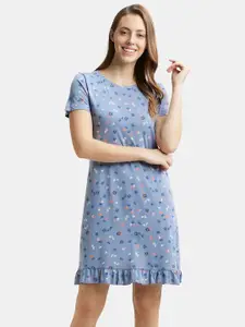 Jockey Printed Micro Modal Cotton Ruffled Hem Styled Sleep Dress-RX25