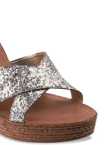 Catwalk Bronze-Toned & Silver-Toned Embellished Block Sandals
