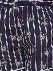 FashionRack Women Navy Blue & Pink Set Of 2 Printed Lounge Shorts