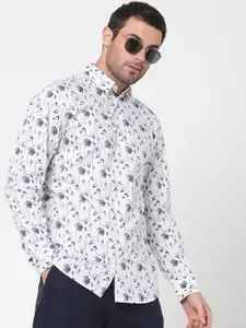 SELECTED Men White Slim Fit Floral Printed Organic Cotton Casual Shirt