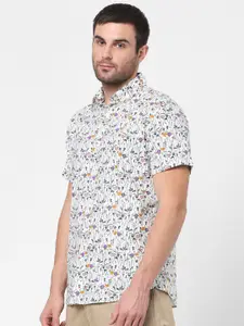 SELECTED Men White Slim Fit Printed Casual Shirt