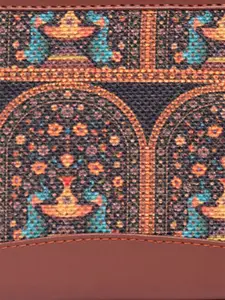 ZOUK Women Brown & Blue Ethnic Motifs Printed Zip Around Wallet with SIM Card Holder