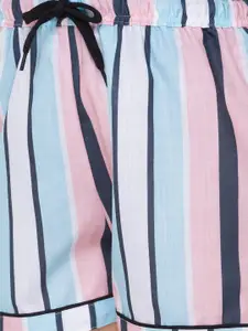 FashionRack Women Pack of 2 Pink & Peach-Coloured Striped Cotton Lounge Shorts