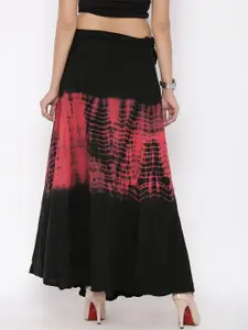 SOUNDARYA Black & Red Tie-Dyed Print Wrap-Around Maxi Skirt