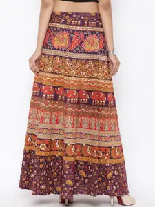 SOUNDARYA Brown Ethnic Print Wrap-Around Maxi Skirt