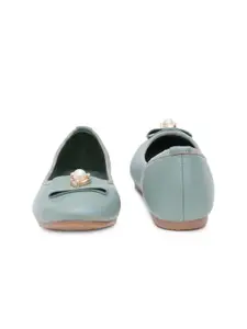 Sherrif Shoes Women Green & Gold-Toned Ballerinas with Bows