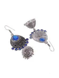 Silvermerc Designs Silver-Toned Teardrop Shaped Silver Plated Oxidised Drop Earrings