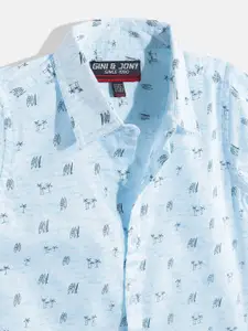 Gini and Jony Infant Boys Blue Printed Pure Cotton Casual Shirt
