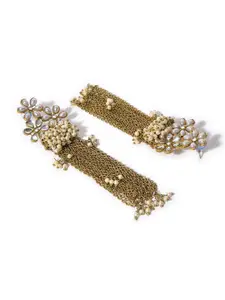 SOHI Gold Plated Stone-Studded & Beaded Contemporary Drop Earrings