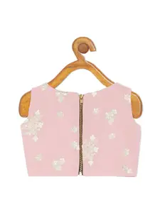 Ethnovog Girls Pink  Yellow Embroidered Ready to Wear Lehenga  Blouse With Dupatta