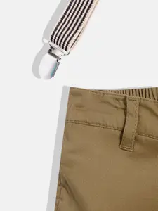 Gini and Jony Boys Khaki Solid Chino Shorts with Striped Detachable Suspenders