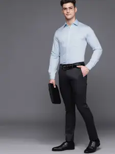 Raymond Men Blue Slim Fit Geometric Printed Pure Cotton Formal Shirt