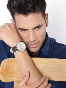 Armani Exchange Men Cream-Coloured Textured Dial Watch AX2100I