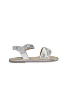 Pantaloons Junior Girls White & Silver-Toned Embellished Open Toe Flats