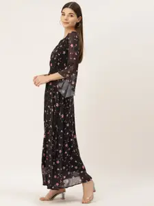 Deewa Black Floral Georgette Maxi Dress