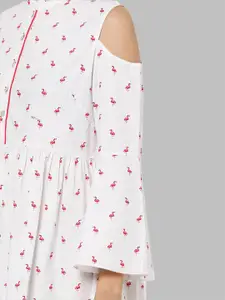 Bitterlime White & Red Floral Midi Dress