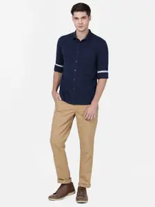 t-base Men Navy Blue Solid Standard Casual Shirt