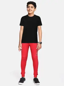 Allen Solly Junior Boys Red & White Brand Logo Print Cotton Joggers