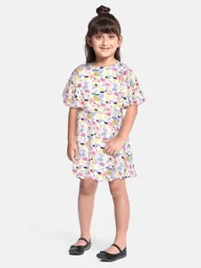 Allen Solly Junior Girls White & Pink Conversational Print A-Line Dress