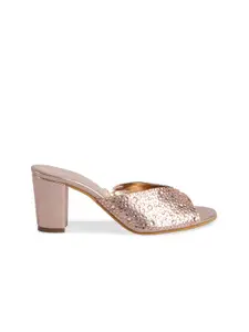 ERIDANI Rose Gold Embellished Party Block Heels