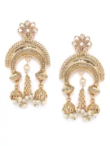 PANASH Gold-Plated Stone Studded Crescent Shaped Drop Earrings