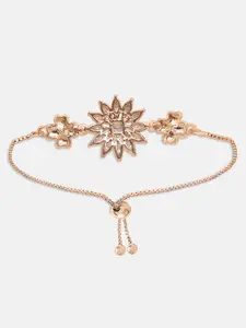 ZINU Women Rose Gold-Toned & White Cubic Zirconia Studded Charm Bracelet
