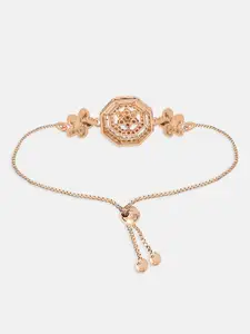 ZINU Women Brass Cubic Zirconia Rose Gold-Plated Charm Bracelet