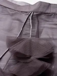 NEUDIS Women Grey Solid Soft Net Flared Net Maxi Lehenga Skirt