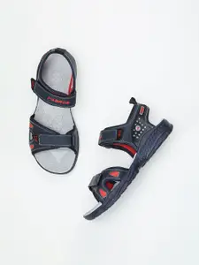 ABROS Men Navy Blue & Red Rubber Sports Sandals