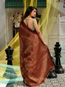 Charukriti Red & Gold-Toned Ethnic Motifs Silk Blend Saree