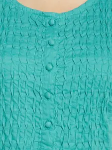 Fabindia Women Blue Cotton Textured Slim Fit Kurta