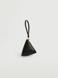 MANGO Women Black Croc Textured Triangular-Shaped Zip Around Wallet