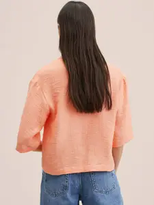 MANGO Women Peach-Coloured Solid Casual Shirt
