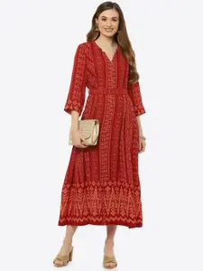 Biba Rust Ethnic Motifs Ethnic A-Line Midi Dress
