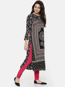 Global Desi Women Black & White Printed A-Line Kurta