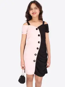 CUTECUMBER Girls Black & Pink Georgette Sheath Dress